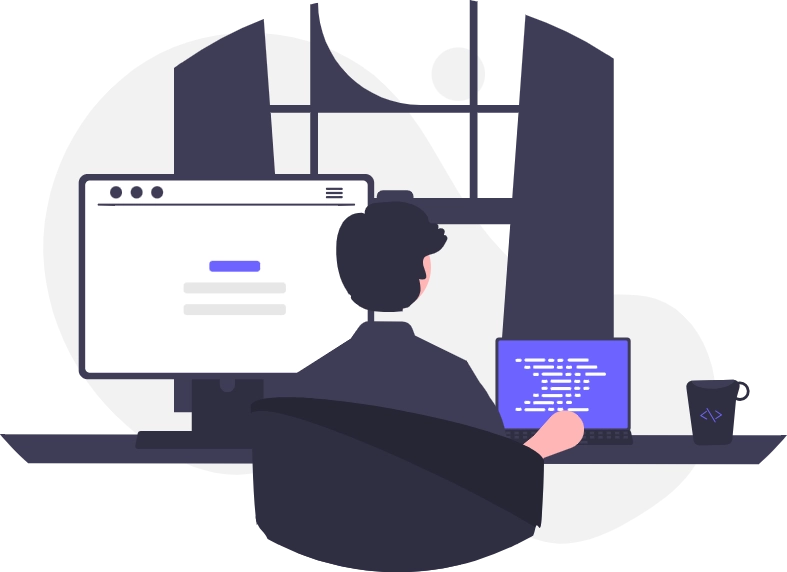 Illustration of a person who is writing code and design websites